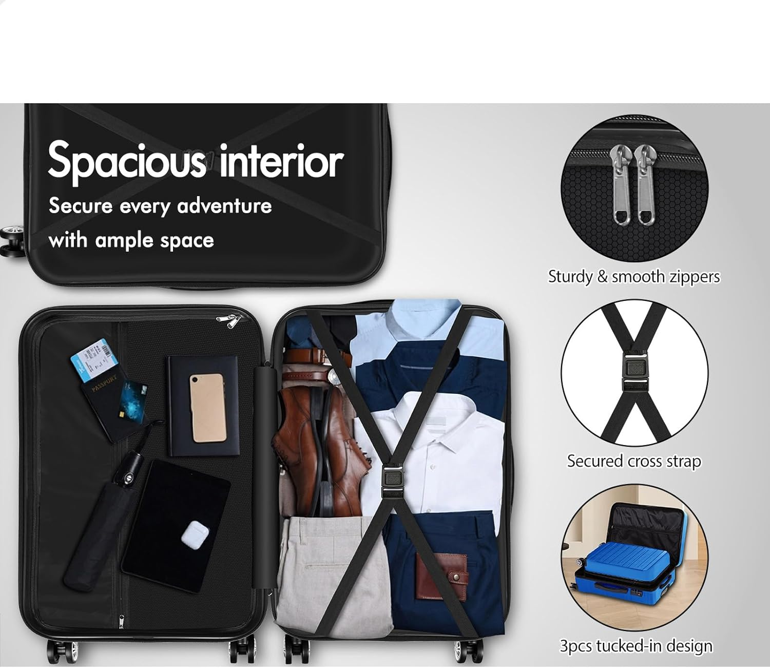 ALFORDSON 3Pcs Hardside Luggage Set with ABS & PC Hardshell and TSA Lock, 20" 24" and 28" Suitcase Set with 360 Degree Wheel Spinner, Carry-On & Checked Baggage 3-Piece Pack, Hero Blue - Green image number 5