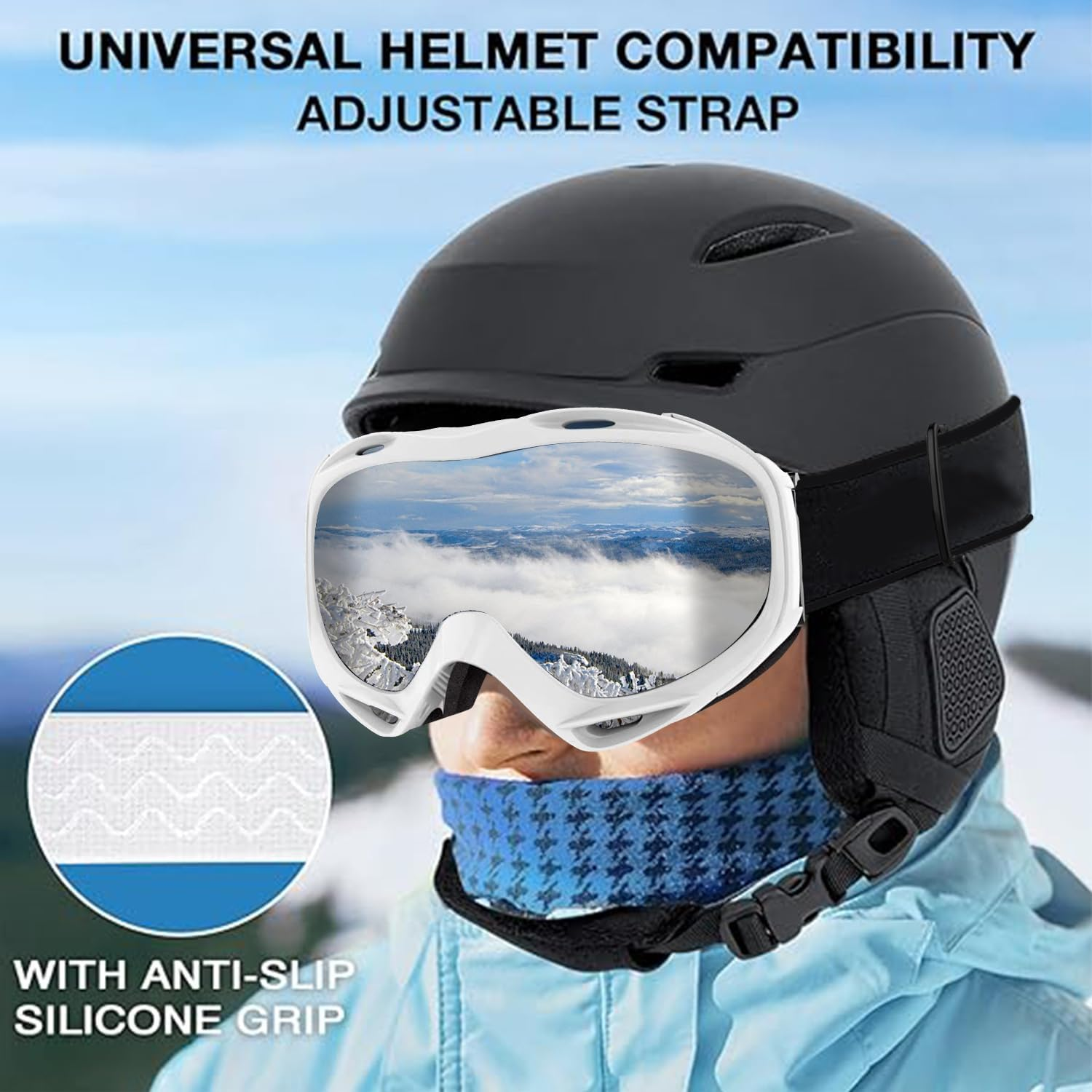 LOVJOYSE Ski Goggles, OTG Ski Goggles, over Glasses Ski/Snowboard Goggles for Men, Women & Youth, 100% UV Protection image number 5