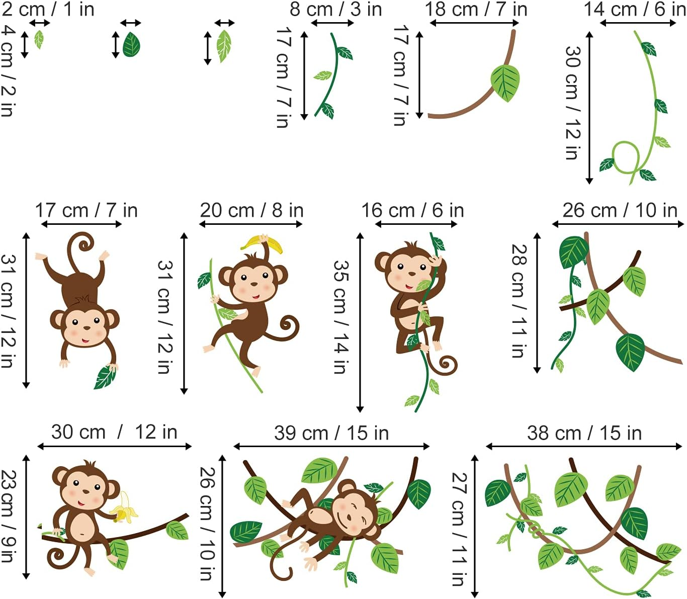 Decalmile Cartoon Monkeys Climbing Tree Wall Stickers Vinyl Peel and Stick Wall Decals Kids Room Wall Decor Baby Room Nursery Bedroom Wall Decoration