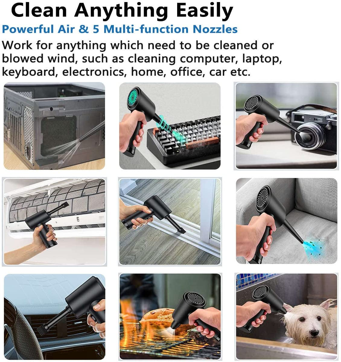 AROSKY Air Duster, Rechargeable Cordless Air Duster - No Canned Air Duster - Replace Air Can Reusable Electric Compressed Air Duster for Computer, Keyboard, Electronics, Home, Office, Car Cleaning image number 3