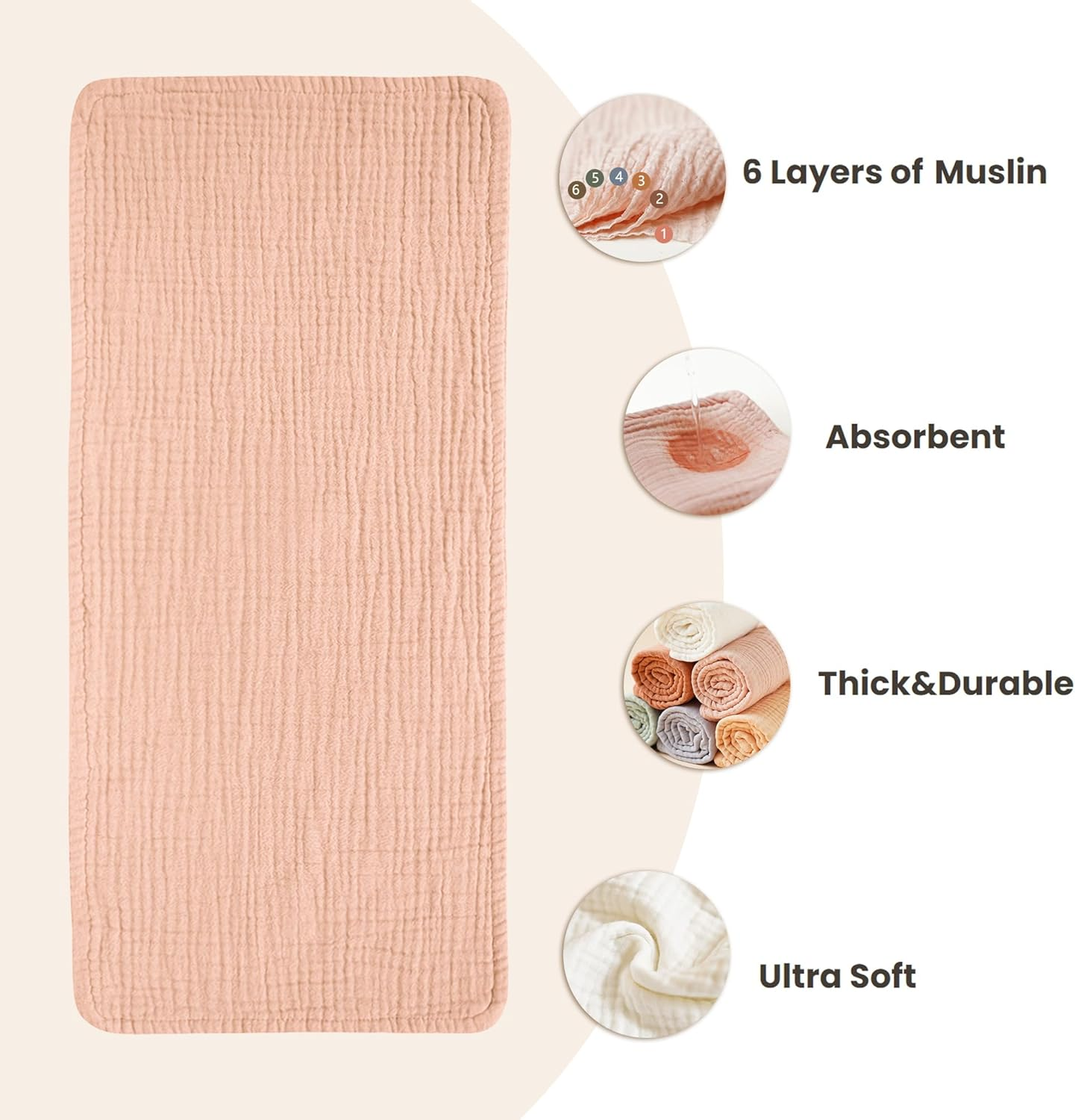 Konssy Muslin Baby Burp Cloths Sets for Unisex- 6 Pack Large 100% Cotton Burping Clothes for Newborn，Baby Girls and Boys