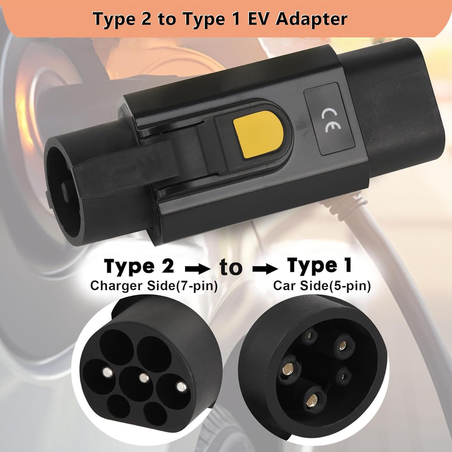 Jiacheng Type 2 to Type 1 EV Adapter (Male to Female), 32A EV Charging Cable Adapter Charger IEC 62196 to SAE J1772 for Electric Vehicles Converter Car Charger Adapter image number 5
