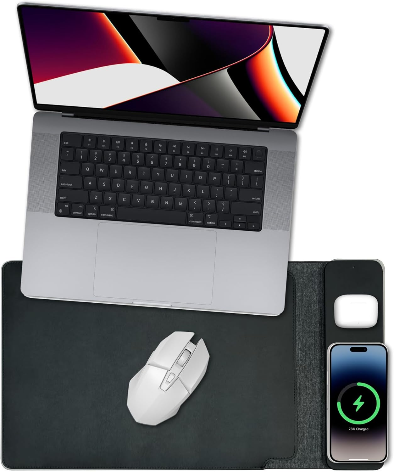 Laser 16" Wireless Charger Laptop Sleeve - Mouse Pad, PU Leather, Magsafe & Qi Compatible, 15W Fast Charge, Water Resistant, Travel Laptop Case - Fits Macbook, Chromebook, Kindle, Ipad Air/Pro (Black) - Black image number 6