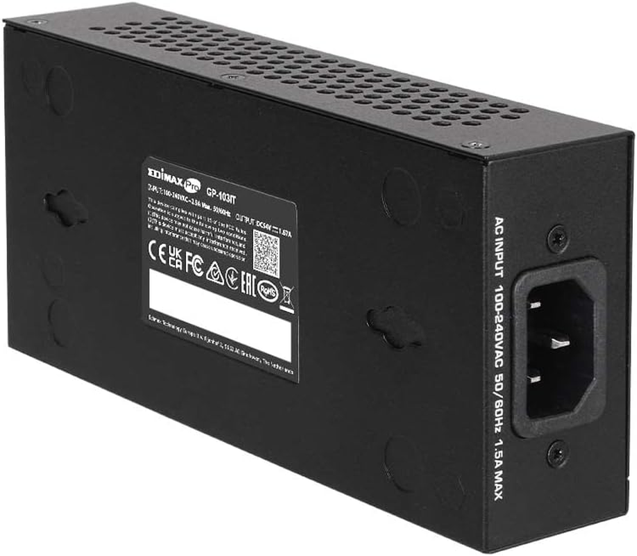 EDIMAX Pro Gigabit Poe++ 90W Injector Adapter, Adds Power to Poe Powered Device (PD) Device for up to 100 Meters (328Ft), Supports 802.3Af 802.3At 802.3Bt, GP-103IT, Black image number 2