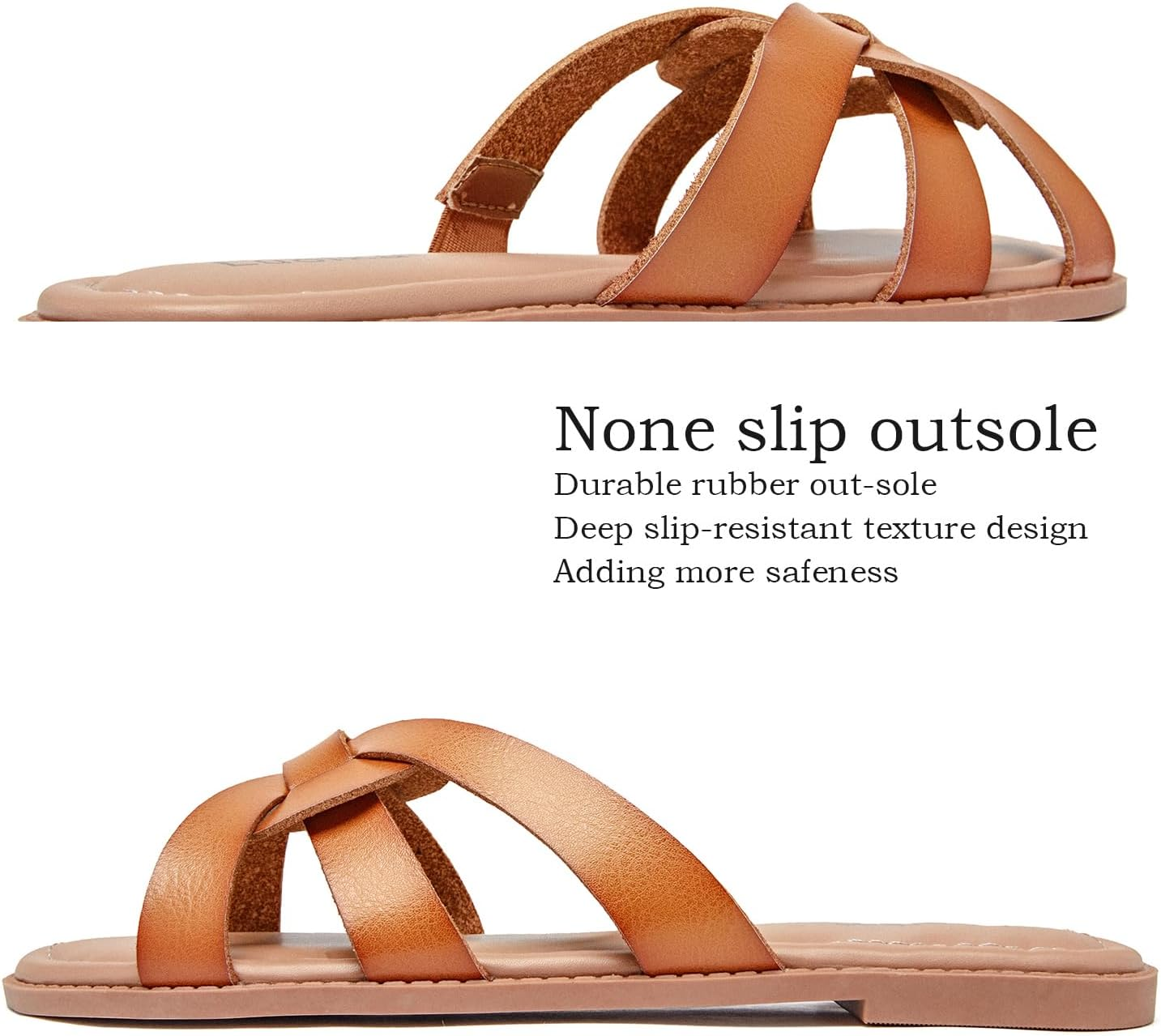 Luoika Women'S Wide Width Slide Sandals - Slip on Flat Cross Strap Casual Summer Shoes. image number 2
