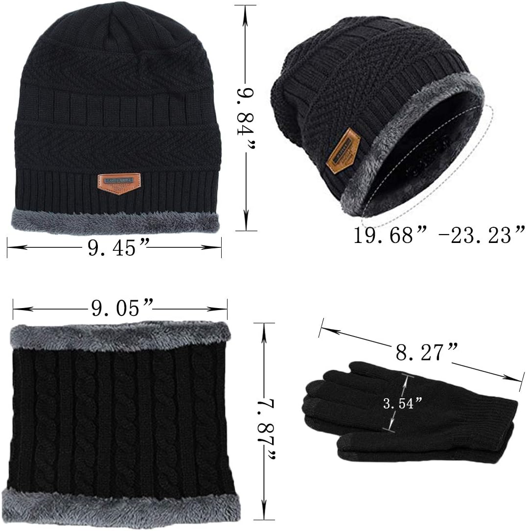 T WILKER Beanie Hat Scarf and Touchscreen Gloves Set for Men & Women Stretch Warm Fleece Lining Cap(2Pcs / 3Pcs) image number 3