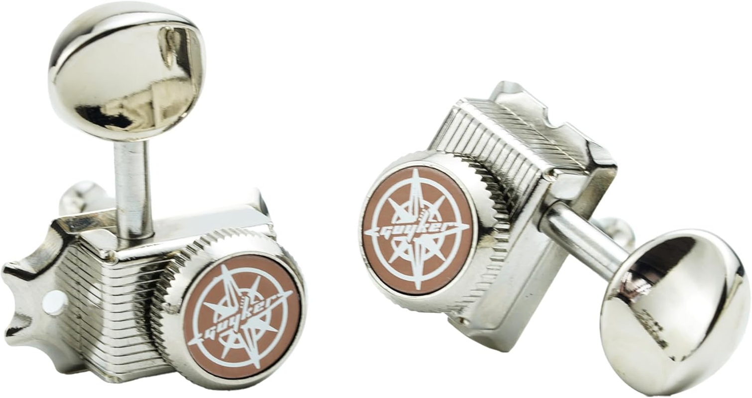 Guyker 6 Inline Vintage Guitar Lock String Tuners &ndash; Locking Tuning Key Pegs Machine Heads Replacement Parts for ST TL Style Electric, Folk or Acoustic Guitars &ndash; Nickel image number 5