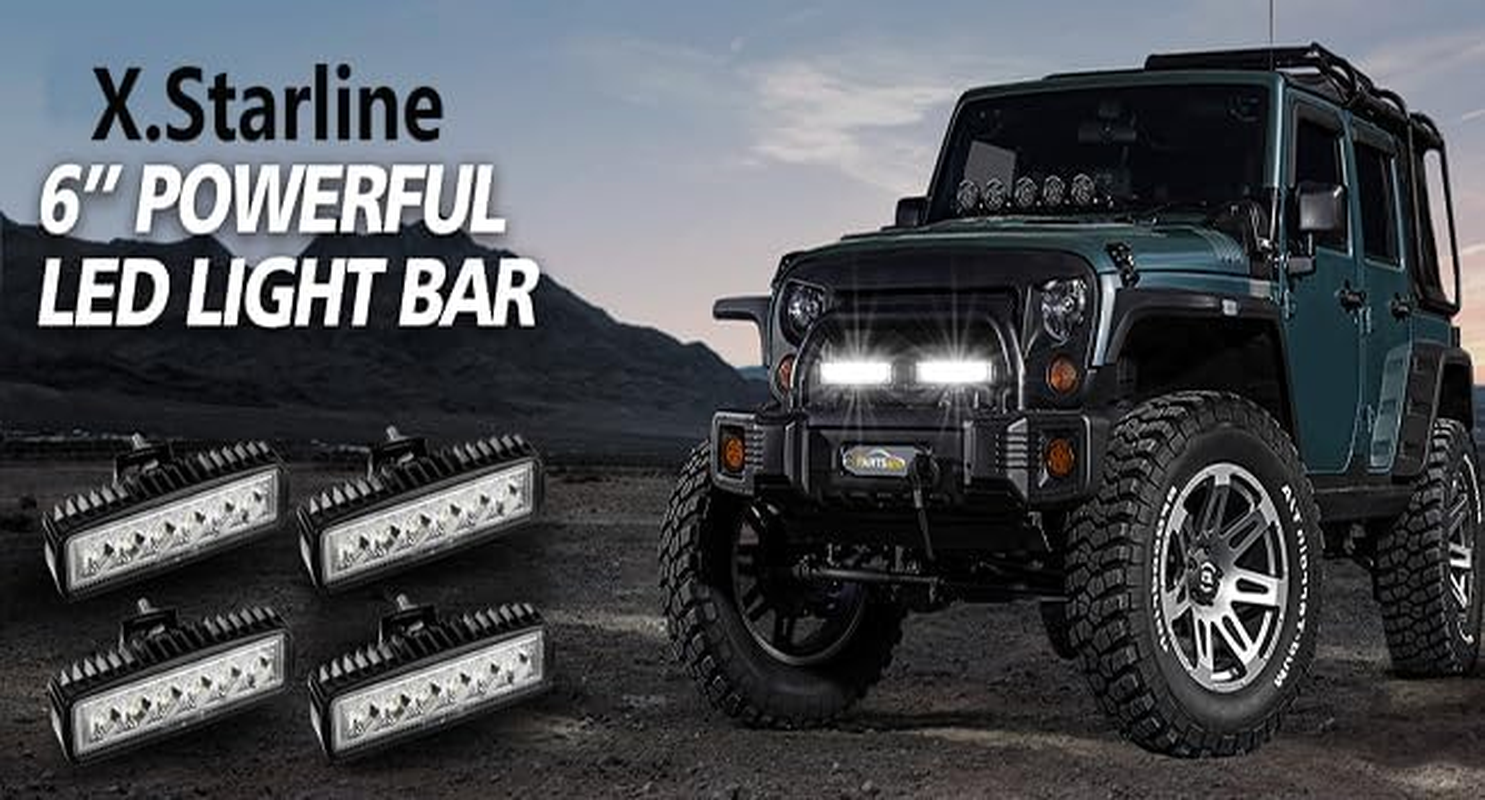 LED Light Bar, 4PCS Super Bright Led Waterproof Spotlights, LED Work Light Pods Single Row off Road, Boat Spot Marine Deck Light, Fog Light for SUV ATV Car Truck Golf Cart 9V 32V IP67 image number 4