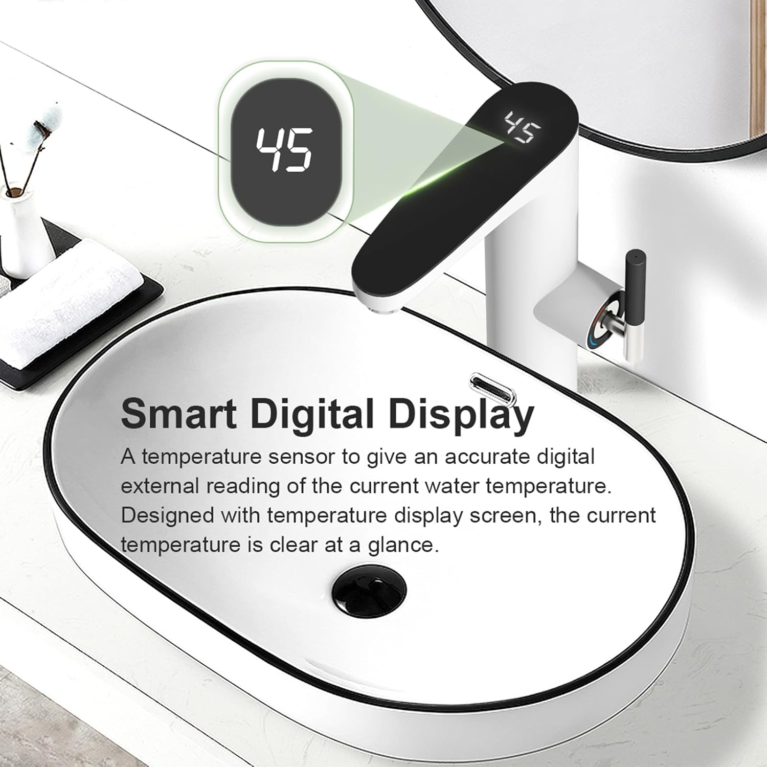 Briwellna Instant Basin Faucet, 220V Electric Tankless Water Heater with Digital Display, Electric Bathroom Tap (White)