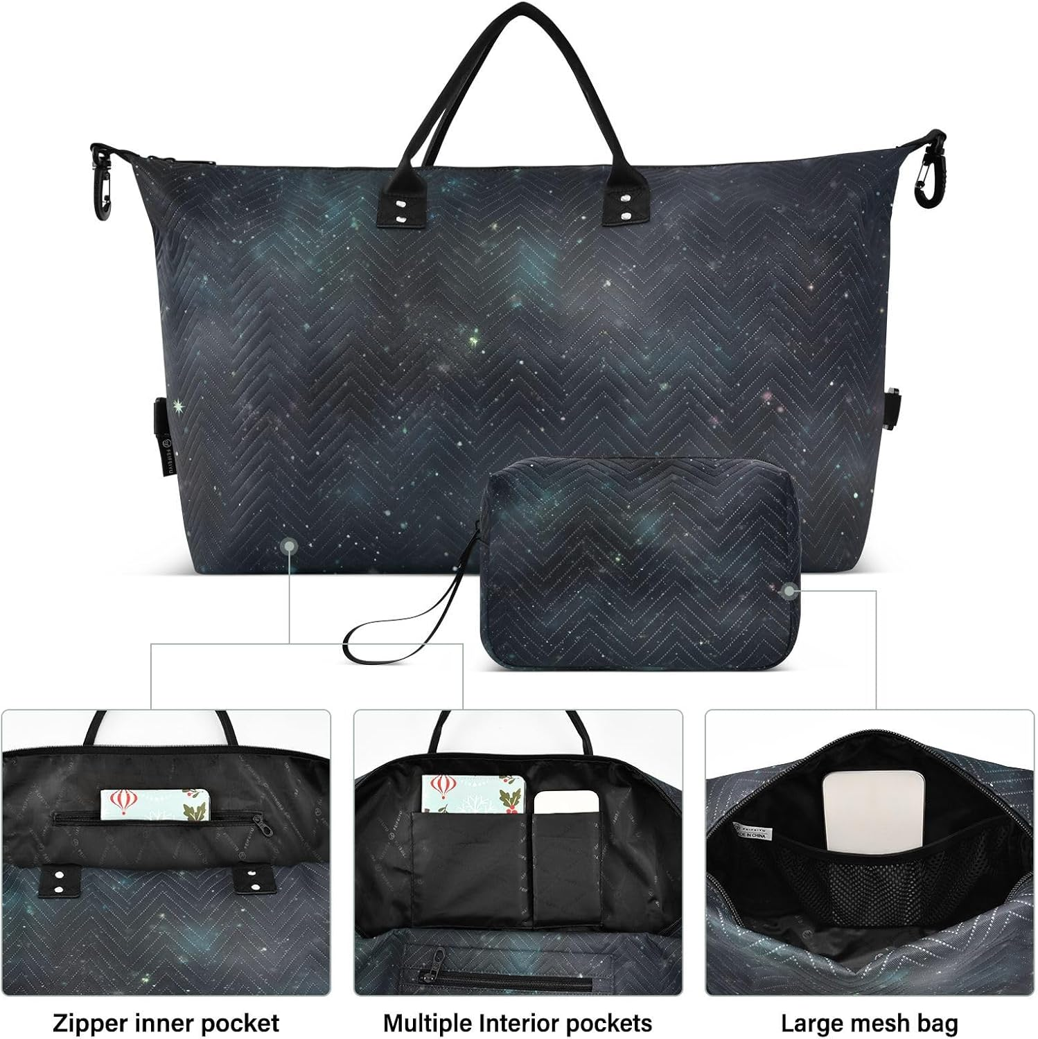 XYMZR Large Travel Duffel Bag, Galaxy Nebula Space Sports Tote Gym Bag, Shoulder Weekender Overnight Bag for Women Men, Carry on Luggage with Toiletry Bags, Multi-Colored, Multi-Colored