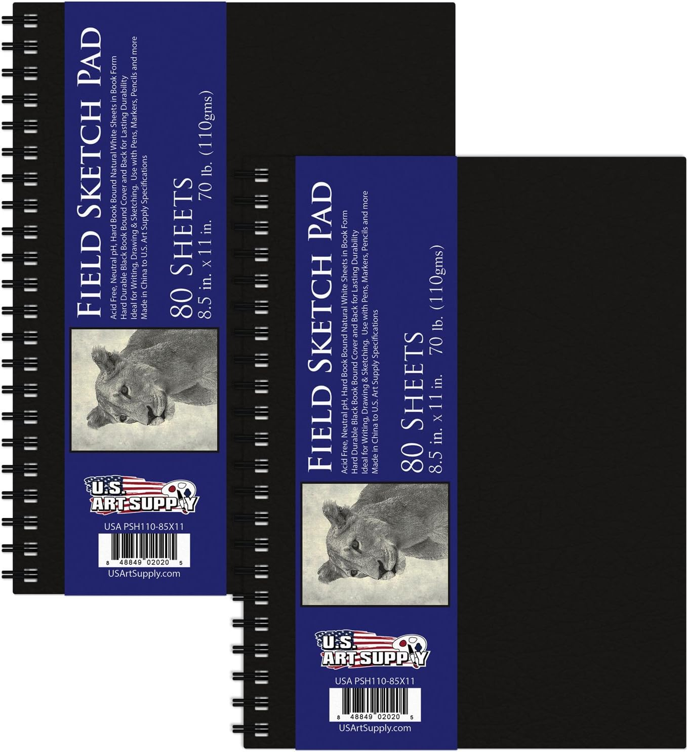 U.S. Art Supply 8.5" X 11" Premium Hardbound Sketch Book, 70 Pound (110Gsm), Book of 80-Sheets (Pack of 2 Sketchbooks) image number 5