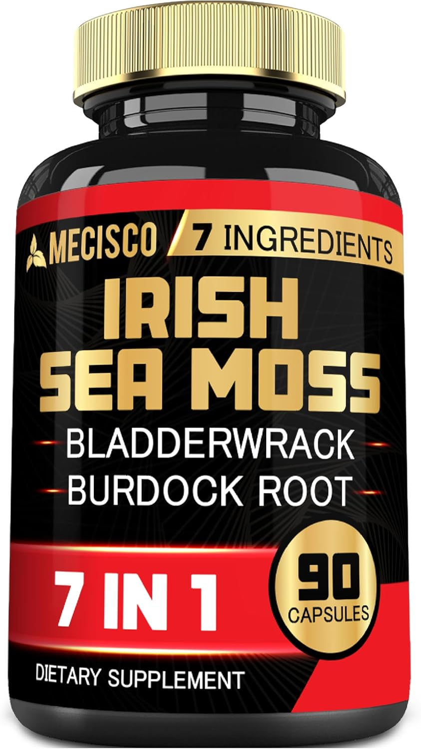 7In1 Irish Sea Moss Capsules 6750 Mg, Blended Bladderwrack & Burdock, Turmeric, Apple Cider Vinegar, and Others - Immune, Thyroid, Skin & Body Support - 90 Caps 3-Month Supply image number 2