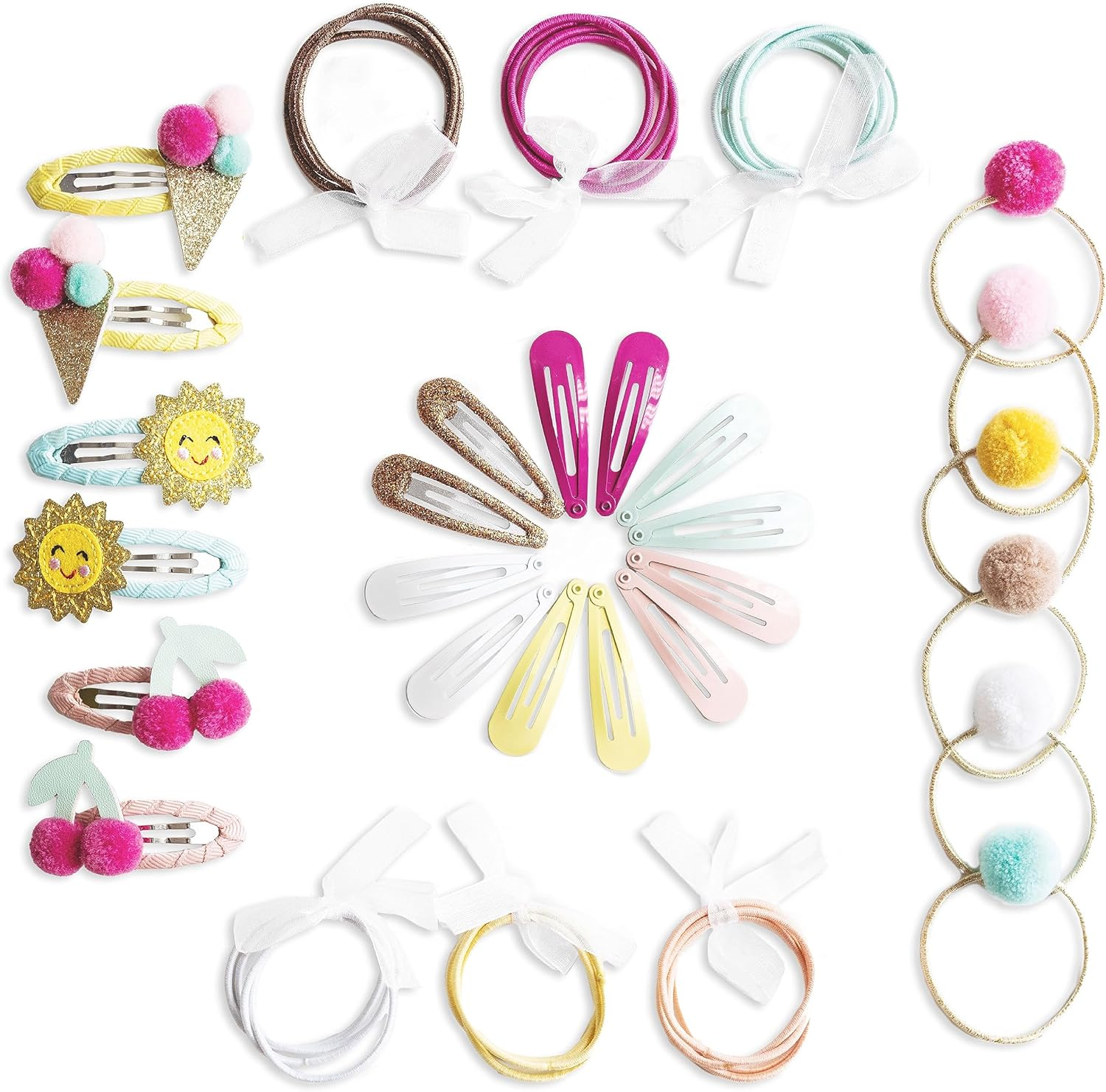 Papierdrachen Special 48 Hair Clips and Hair Bobbles in Many Colours - Durable and Robust - Children'S Hair Accessories with Glitter and Fabric Cover - Hair Accessories *Stars* - for Long and Fine Hair