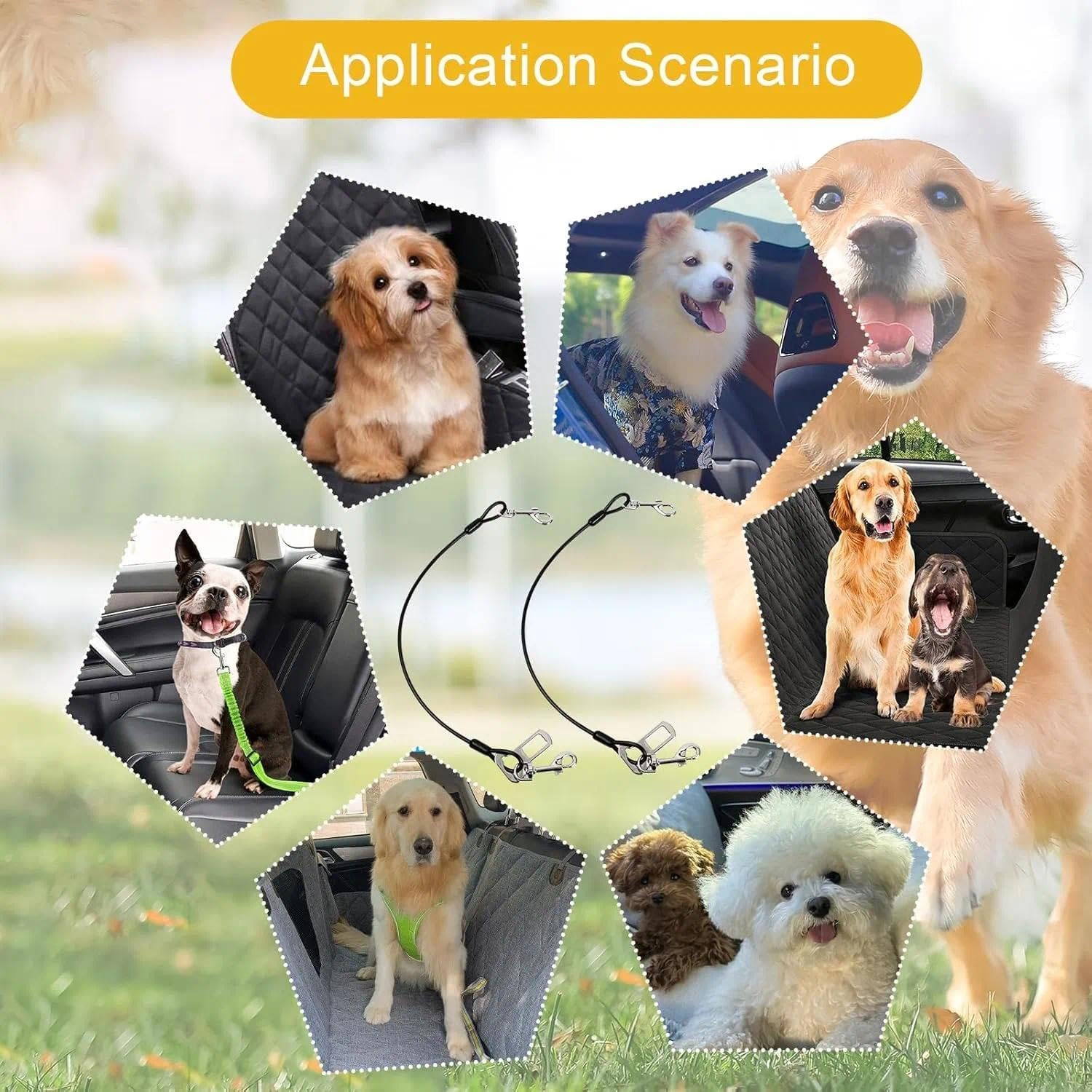 2 Pack Dog Chain Lead Cable Leash, Chew Proof Steel Rope Cable Dog Car Harness, Pet Vehicle Harness with Double Clips and Latch Attachment (60Cm) image number 5