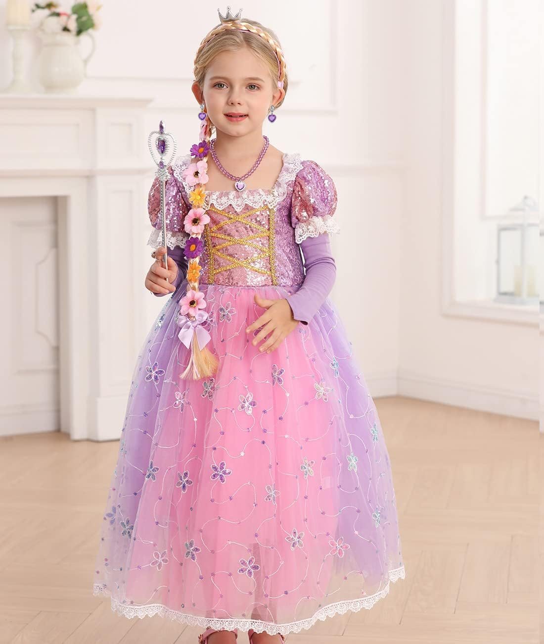 Girls Princess Dress up Birthday Party Luxury Cosplay Costume Outfit with Accessories image number 3