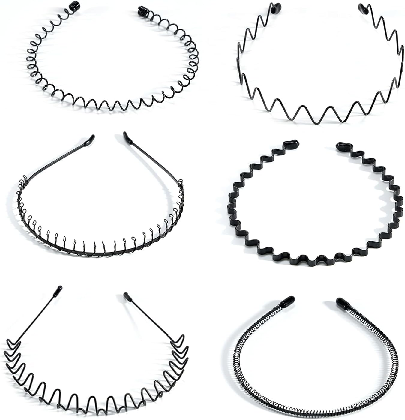 Pack of 6 Women'S and Men'S Zigzag Hair Band Wave Black Spring Headband for Outdoor Sports Yoga Fitness image number 2