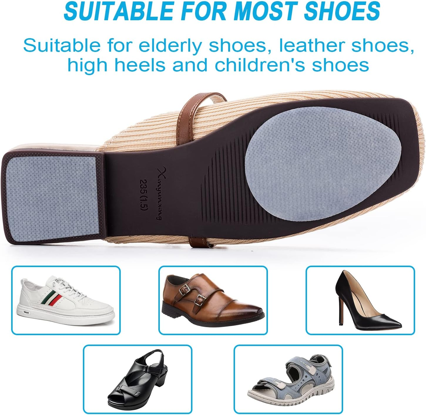 Non-Slip Shoe Pads, GADEBAO Self-Adhesive Anti-Slip Sole Sticker Protector, Premium Odorless Silicone Non Skid Shoe Grips for High Heels, Clear - 8 Pcs, 2.5'' * 3.5'' * 0.04'' image number 4