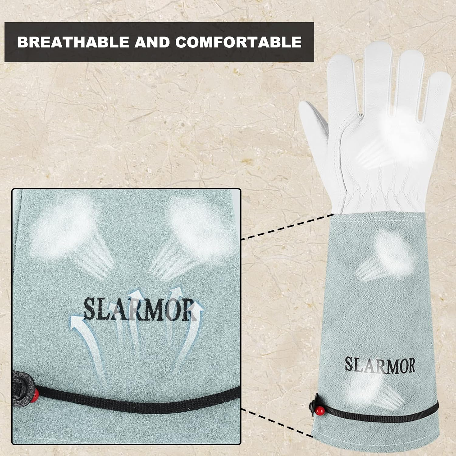 Leather Gardening Gloves for Women/Men - Thorn Proof Cowhide Leather Rose/Blackberry Pruning Heavy Duty Garden Gloves Thick Palm Gauntlet Garden Work Gloves with Forearm Protection image number 6