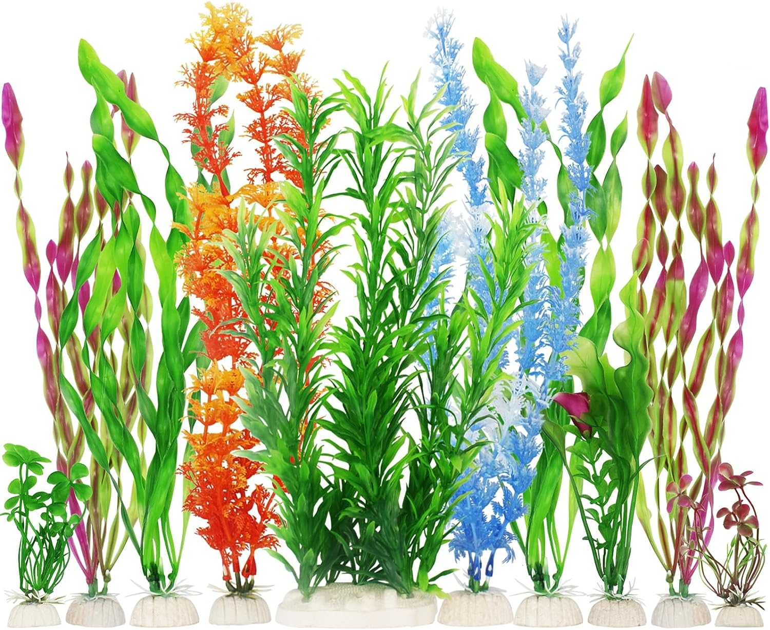 Mylifeunit Artificial Fish Tank Plants, 10 Pack Plastic Aquarium Plants Decorations image number 1
