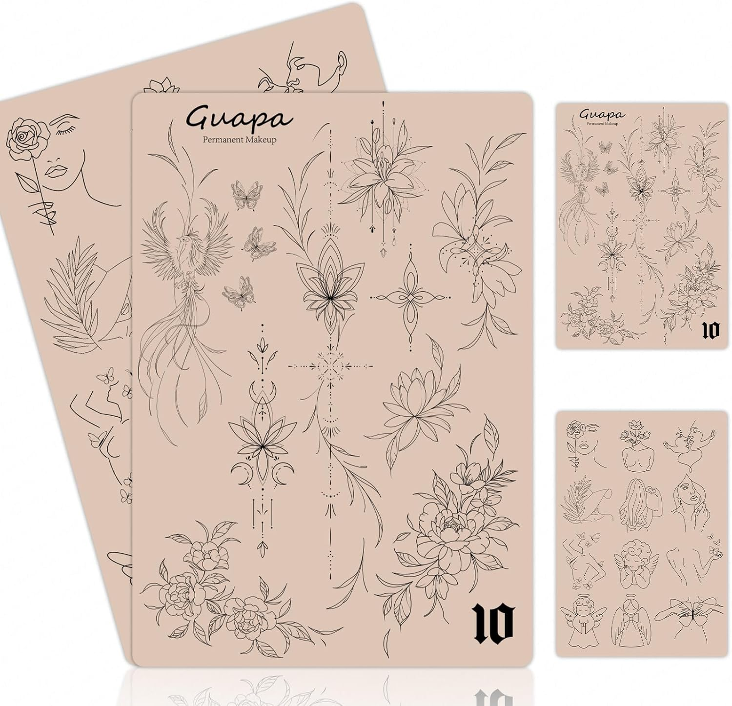 2PCS Double-Sided Tattoo Practice Skin with Pre-Printed Light Gray Stencil Designs &ndash;1.5Mm Thick Silicone Pad for Fine Line & Tiny Tattoo Training (2PCS Pink Pad #18)