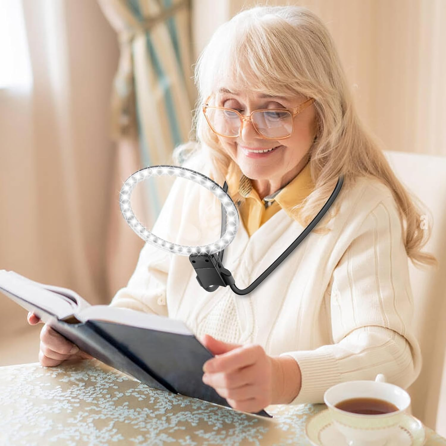 5X Magnifying Glass with 36 LED Light, 5.2 Inch Large Magnifier with 3 Light Modes Hands Free, Neckwear Magnifying Glass with Flexible Gooseneck for Close Work, Reading, Sewing Low Vision Seniors image number 3
