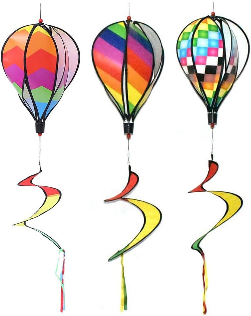 3Pcs Colorful Wind Stripe Ornament Hanging Wind Windmills Air Balloon Windsock Hot Air Balloon Wind Outdoor Hot Air Balloon Hanging Decor to Rotate Cloth Accessories Spiral image number 3