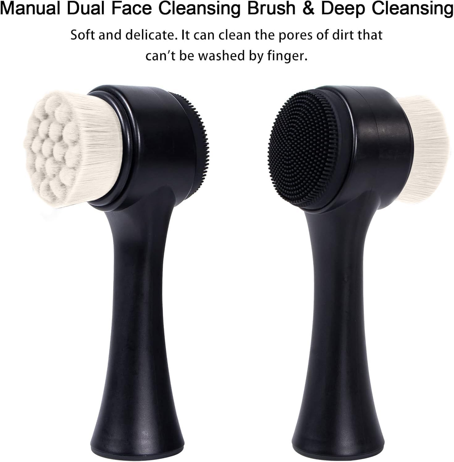 Facial Cleansing Brush 2 in 1, Face Exfoliating Pore Deep Cleansing Brush, Ultra Fine Soft Bristle Dual Face Wash Brush, Silicone Face Scrubber for Skincare (Black, One Size) image number 3