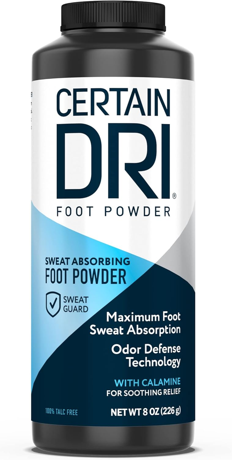 Certain Dri Foot Powder for Men & Women - Talc-Free, Maximum-Sweat Absorption & Odor Control - Calamine-Infused, Anti-Friction Formula - Gentle on Sensitive Skin - Shoe Deodorizer - 8 Oz