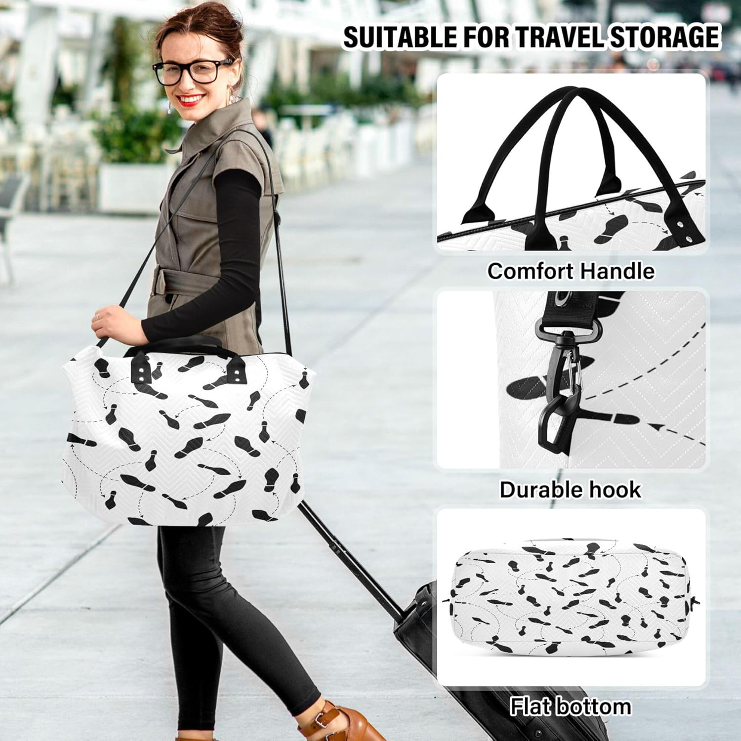 Luggage Travel Bag Sports Tote Gym Bag Carry on Bag with Toiletry Bag for Yoga 2 Pcs Set Dance Steps, Multi, One Size, Modern/Fitted, Multi, One Size, Modern/Fitted image number 2