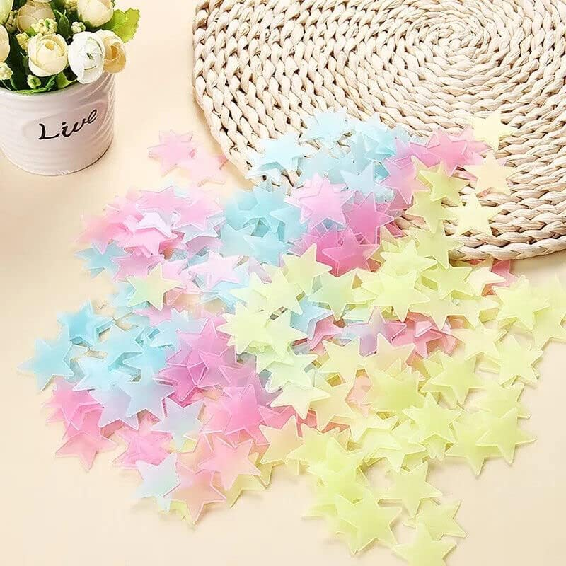 100 Pieces Glow in the Dark Stars Wall Stickers Luminous Stars Decal Kids Room - Ideal for Ceiling & Wall Decor in Multiple Colors - Green image number 6