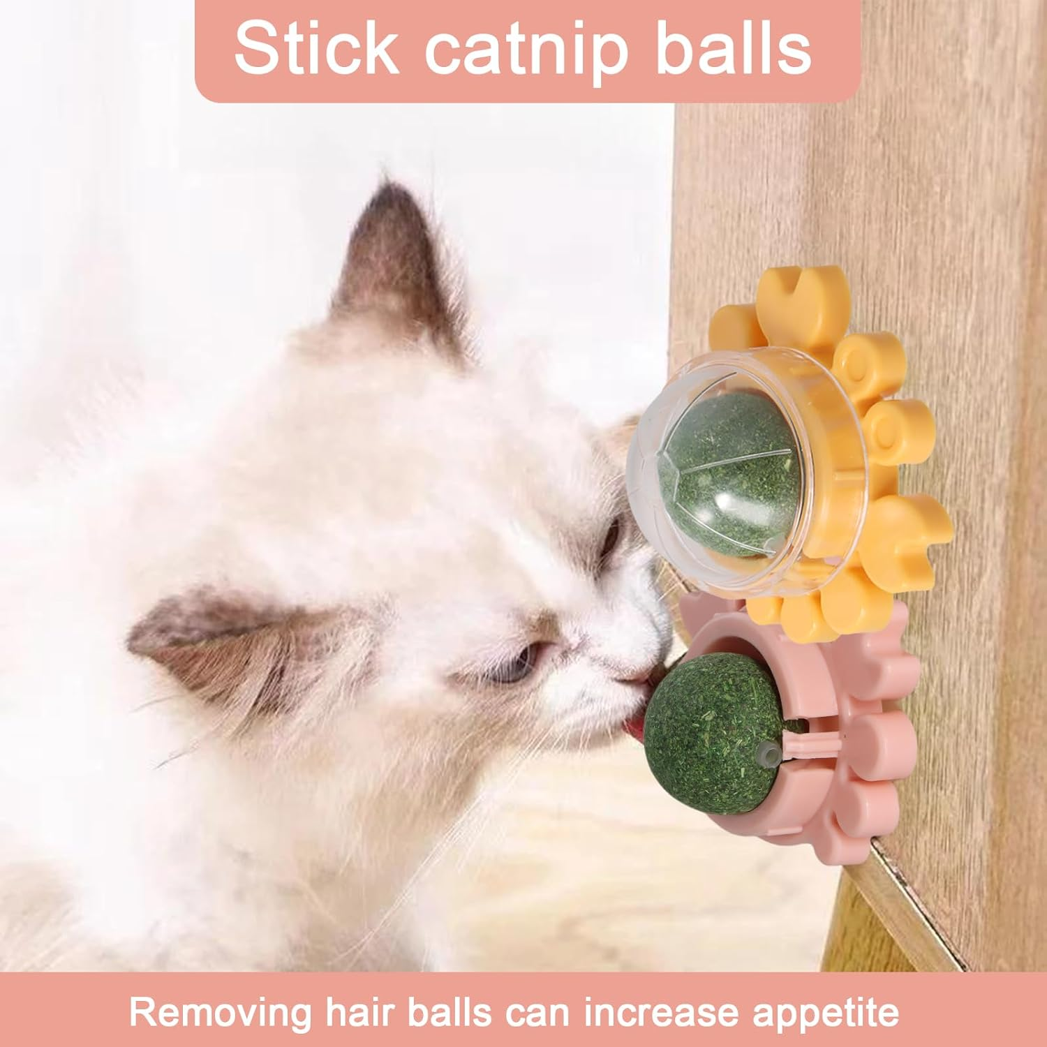 Decordwell Catnip Wall, Pack of 3 Rotating Catnip Ball, 360&deg; Rotatable Leaky Interactive, with Lid, Interactive, for Cleaning Teeth Intestinal Digestion (Pink, Green, Yellow) image number 3