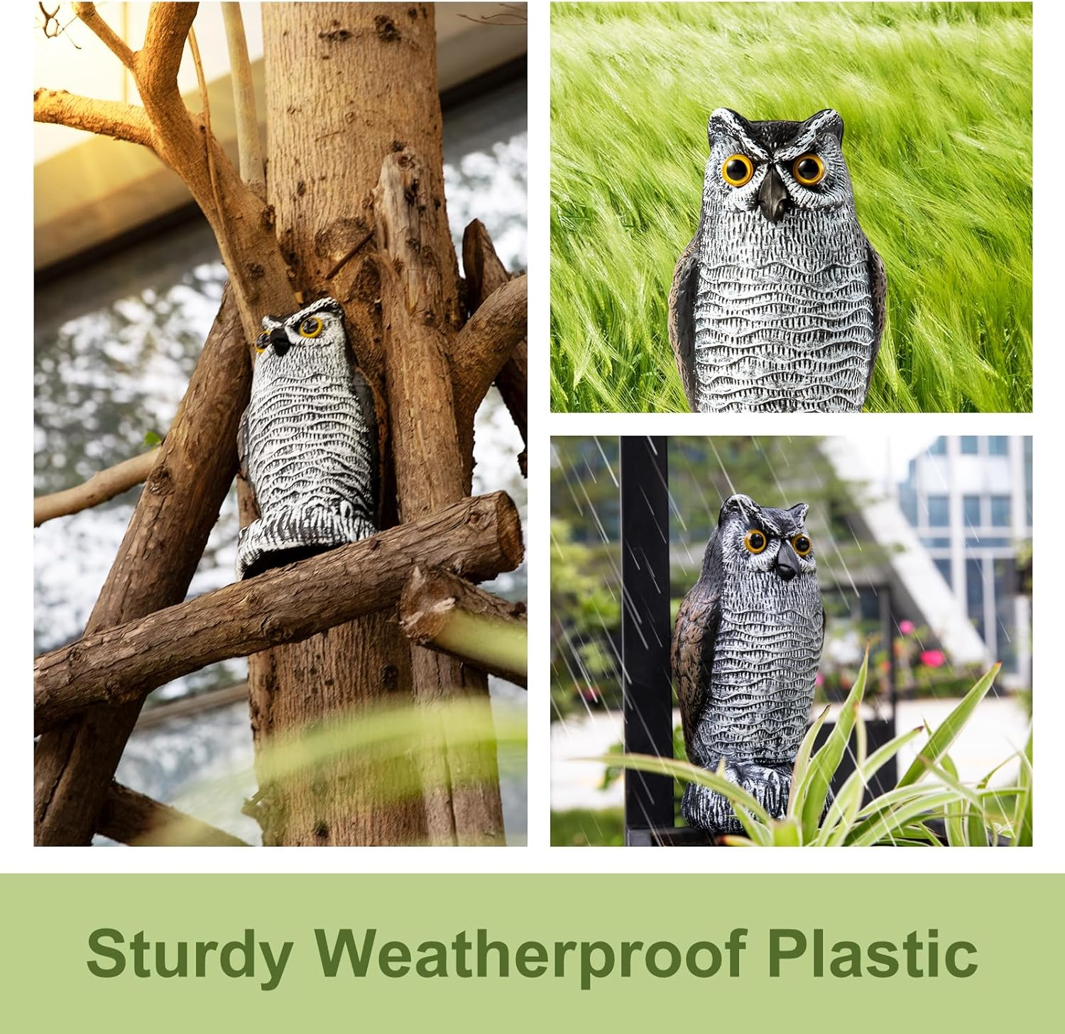 OFFO Bird Scare Devices Plastic Owl Scarecrow for Outdoor Garden, Yard, Pool Decoration, 8.3 Inch Height, Brown and White