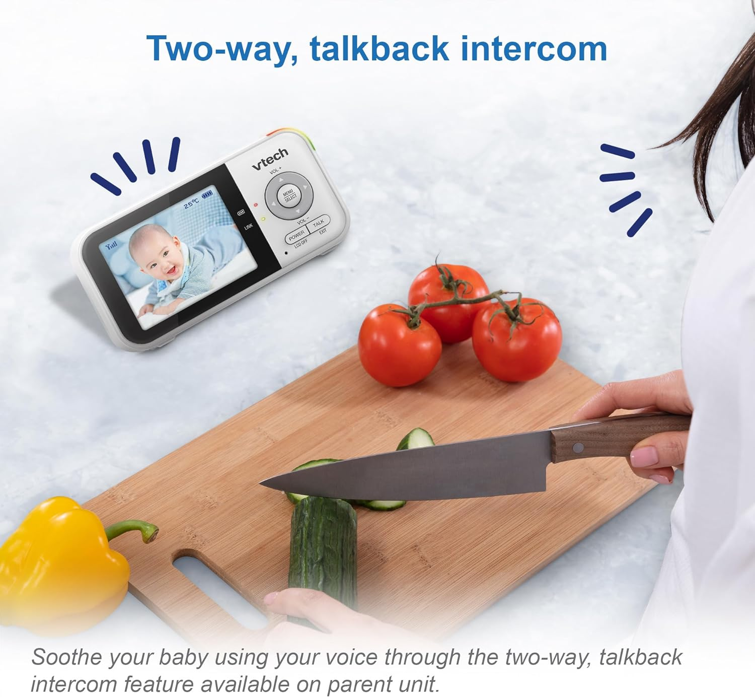 Vtech BM3350N 2.8" 2-Camera Full Colour Video Baby Monitor with Night Light, 2-Way Talk, Soothing Sounds, Room Temperature Monitor, up to 19 Hours Battery Life image number 2