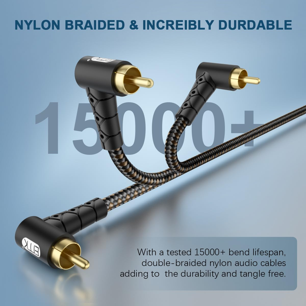 EMK 90 Degree RCA Subwoofer Cable 24K Gold-Plated Connector Nylon Braided Double Shielded &ndash; Support Digital & Analog Signals for Amplifier, Home Theater, Hi-Fi System,Subwoofer Black/15Ft/5M image number 1