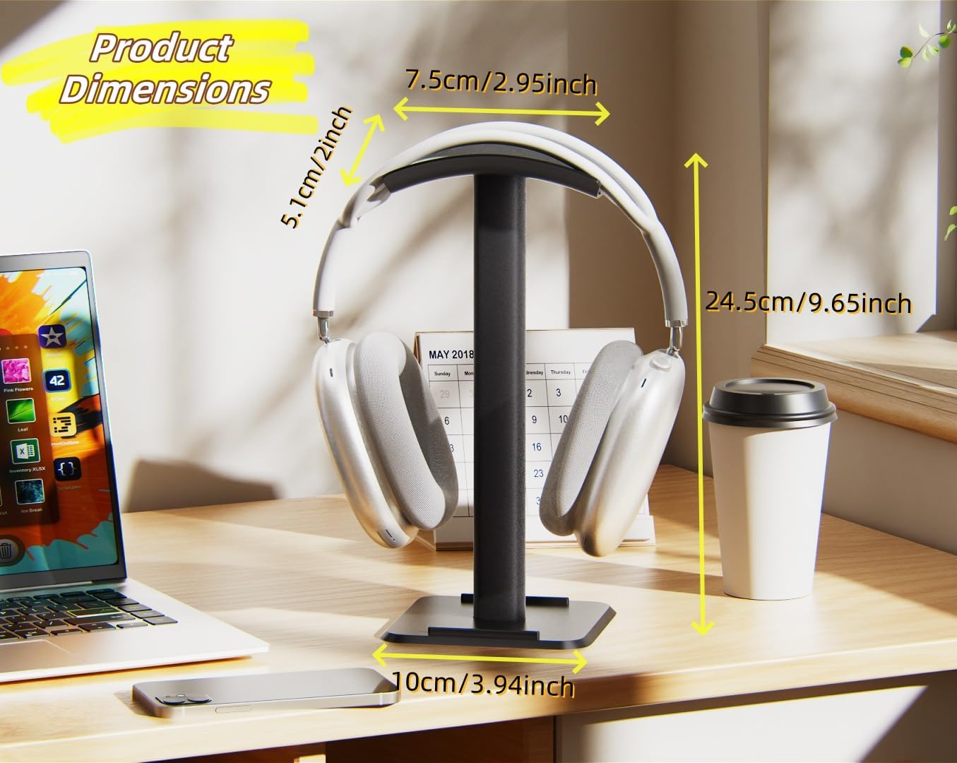 NQQNQQ 【1PACK】 2-In-1 Headphone Stand & Phone Holder &ndash; Aluminum Hanger, Plastic Headrest, Compatible with Airpods Max, Bose, Beats & More. TE-S (Black) image number 5