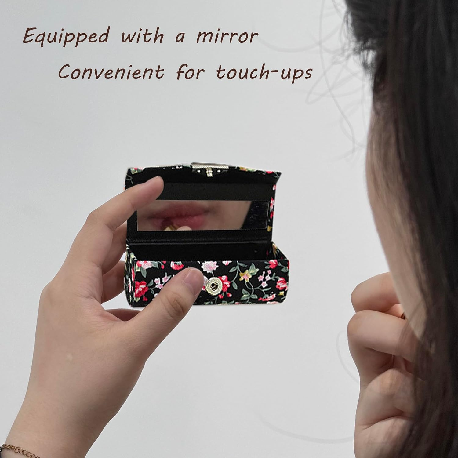 MIAO JIN Lipstick Case with Mirror Lipstick Holder Storage Box Mini Portable Floral Jewelry Cosmetic Case, Small Flower, 12PCS, 12Pcs image number 4