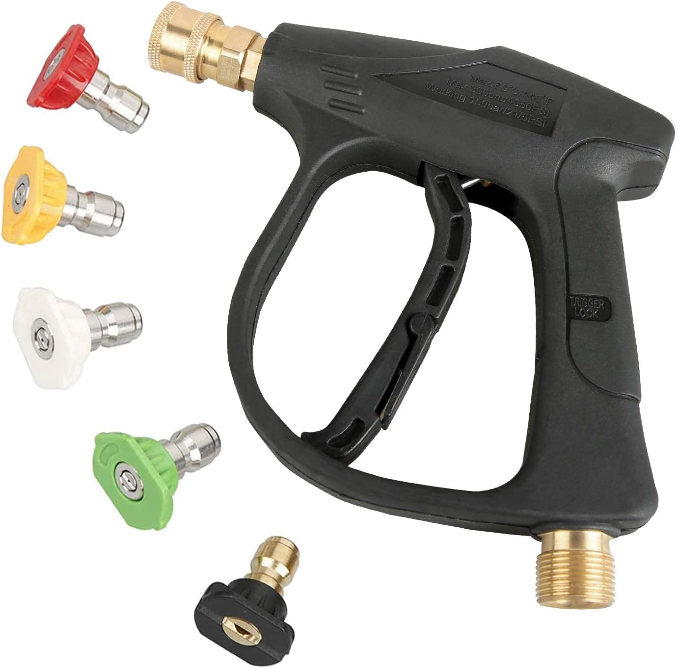 High Pressure Washer Gun,3000 PSI Max with 5 Color Quick Connect Nozzles M22 Hose Connector 3.0 TIP image number 2