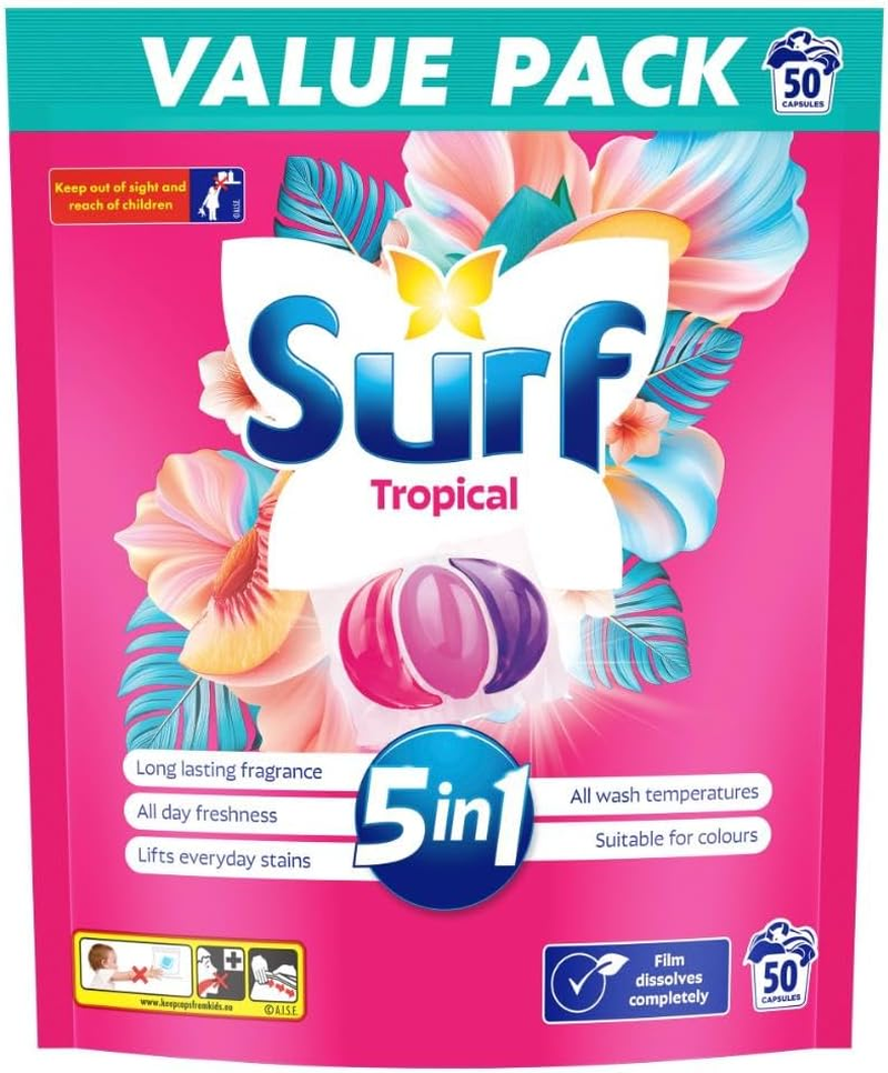 Surf Tropical Detergent Capsules, 50 Pack image number 2