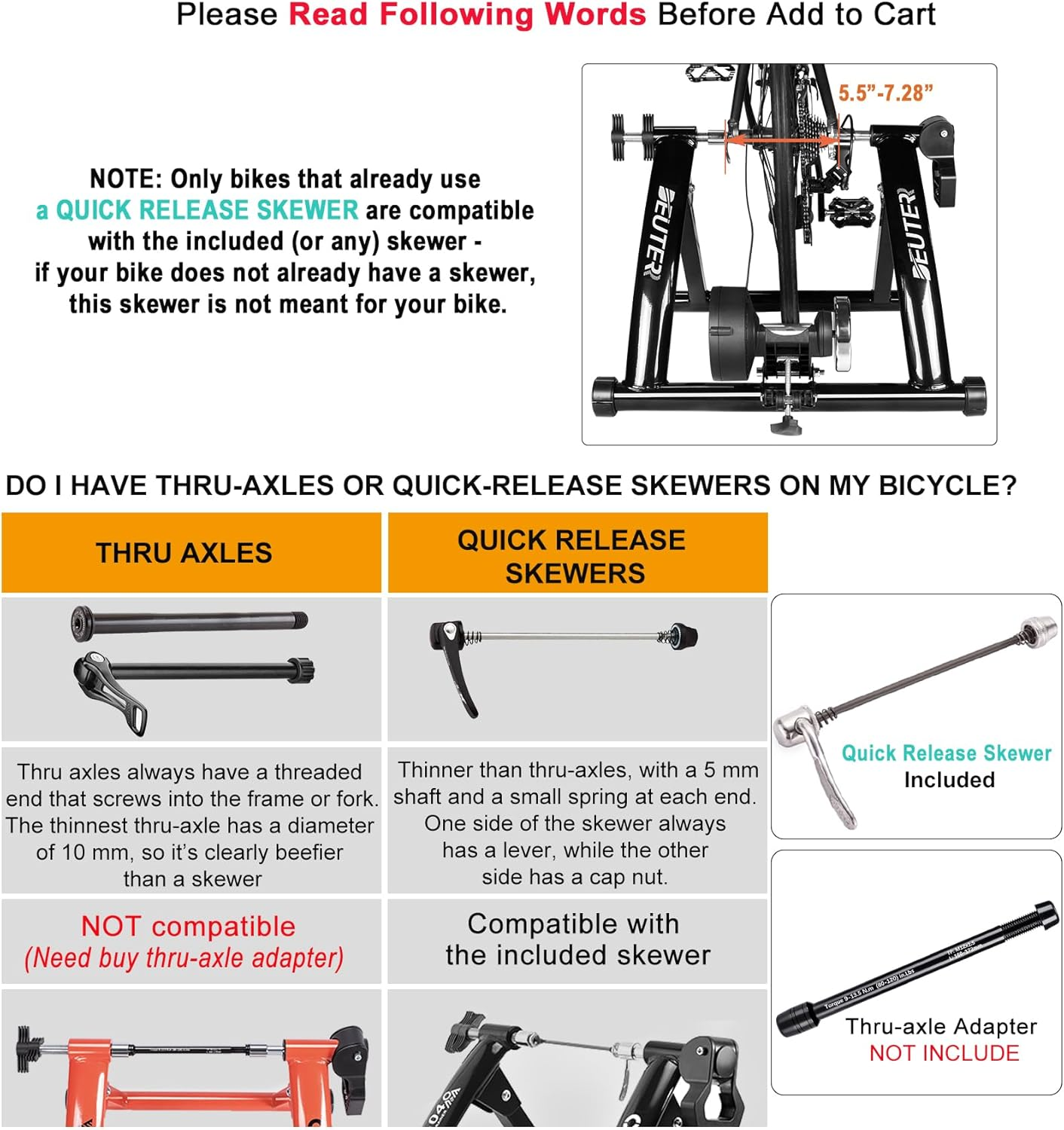 Bike Trainer, Magnetic Bicycle Stationary Stand for Indoor Exercise Riding, 26-29" & 700C Wheels, Quick Release Skewer & Front Wheel Riser Block Included image number 6
