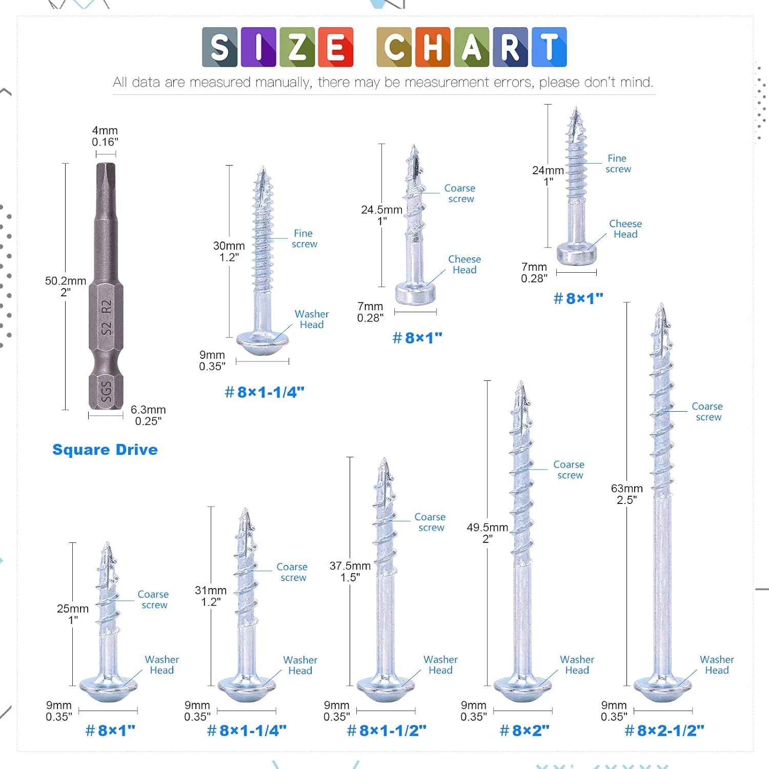Glarks 280Pcs #8X1-1/2'' Pocket Hole Screws Zinc Coated Square Drive Self Tapping Coarse Thread Wood Screws for Wood and Sheet Metal (#8X1-1/2'' Coarse Thread) image number 3