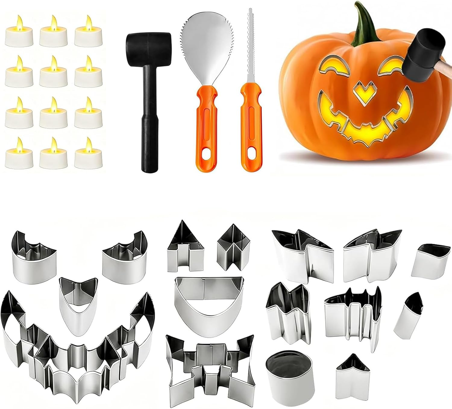 Halloween Pumpkin Carving Tools Jack-O-Lanterns 18 Pcs Professional Pumpkin Carving Kit Stainless Steel Pumpkin Cutting Supplies for Adults Halloween Party Decoration image number 2