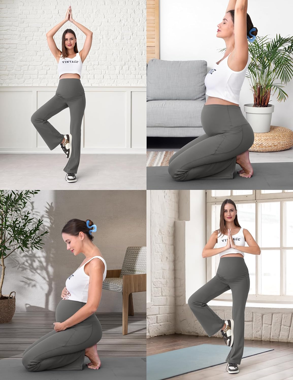 SUNNYBUY Women'S Sports Pregnancy Leggings Opaque Yoga Trousers for Pregnant Women, Bootcut Maternity Trousers over the Stomach, High Waist Leggings with Pockets image number 6