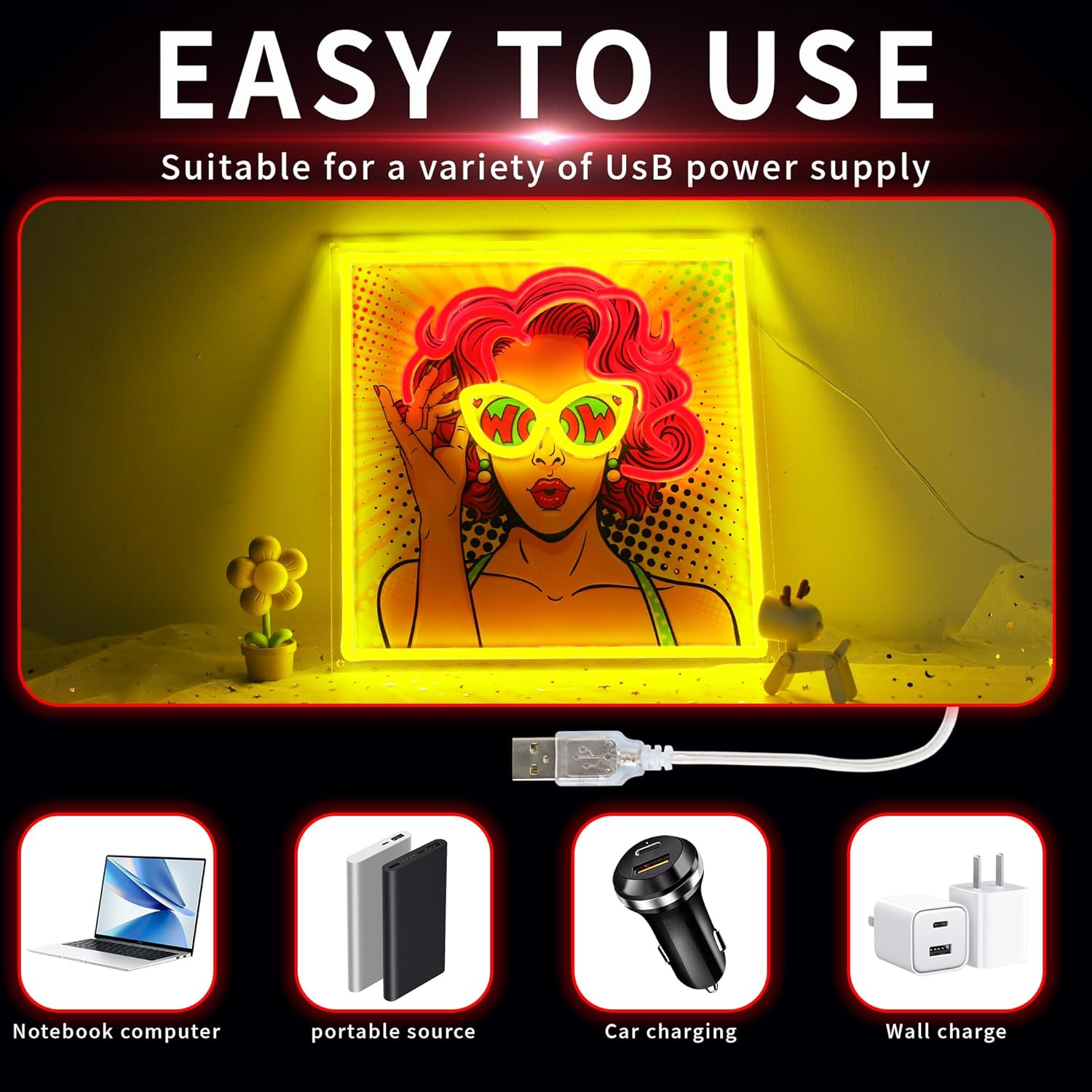 WIOSOUL Neon Sign UV Printed Cool Woman Neon Signs Dimmable USB Powered Neon Light Sign for Pop Art Design Wall Hanging Bar Beauty Salon Home Decor image number 6