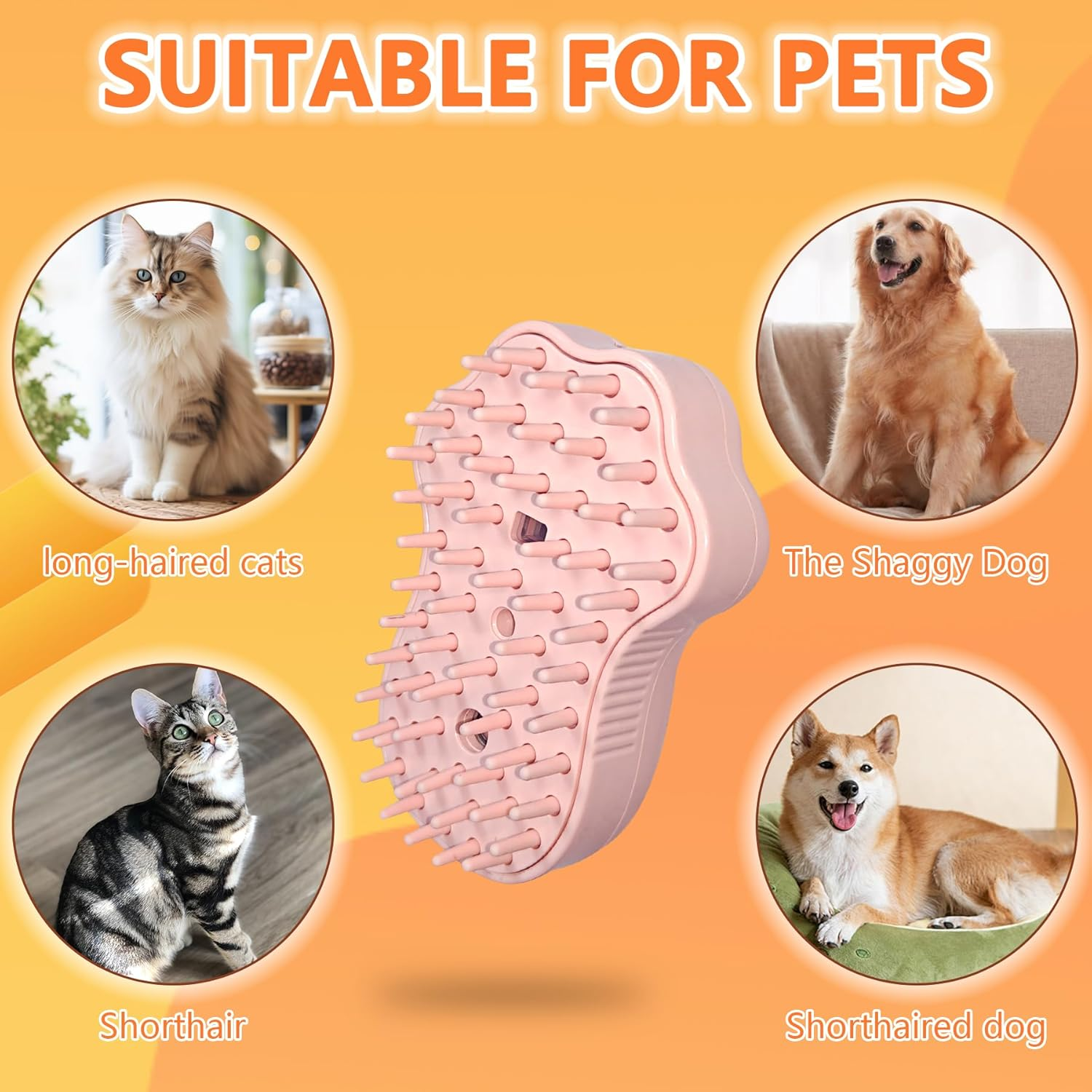 Oiuyamn 4-In-1 Cat Hair Removal Steam Brush, Silicone Cat Steam Brush with UV Light Steam Cat Brush for Massage/Grooming Pet Hair - Blue image number 4