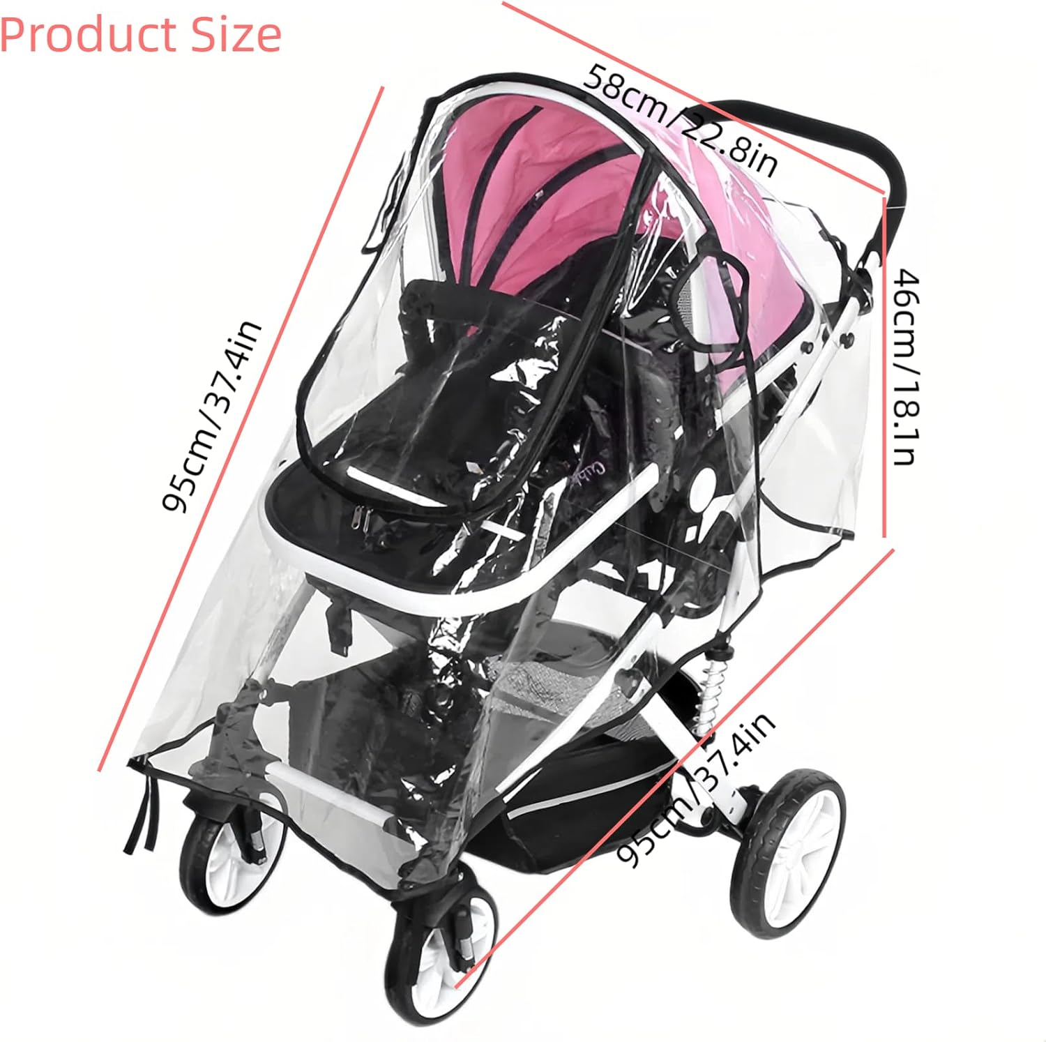 Universal Baby Stroller Rain Cover - EVA Material with Front Zip Opening, Windproof Waterproof Dustproof Clear Transparent Protection for Travel Weather Shield - Fits Most Pushchairs, Prams, Buggies image number 3