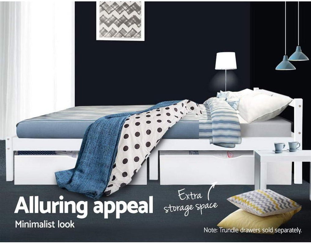 Artiss Bed Frame Wooden Single, White Single Bed Base with 26Cm of Storage Space, Sturdy Timber Bed Frame, Solid Pine Wood Platform，Platform Base with Headboard for Guest Room, No Box Spring Needed