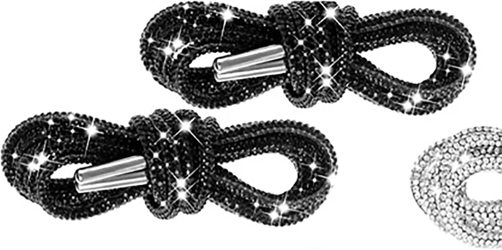 2Pcs Black Rhinestone Shoelaces, Lightweight 4Mm Diameter 120Cm Length, Cotton Thread and Rhinestones, Great Decoration for Clothing, for Tennis Shoes, Boots, Running Shoes image number 4