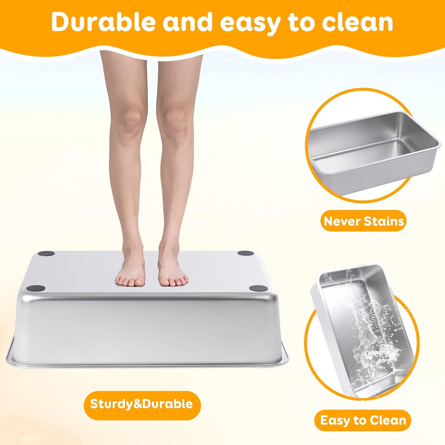 Enclosed Stainless Steel Litter Box with High Sides, Top Entry Jumbo Covered Metal Extra Large for Big Cats, Durable, anti Leakage, Odorless, Non-Sticky - Silver 2Pcs image number 3