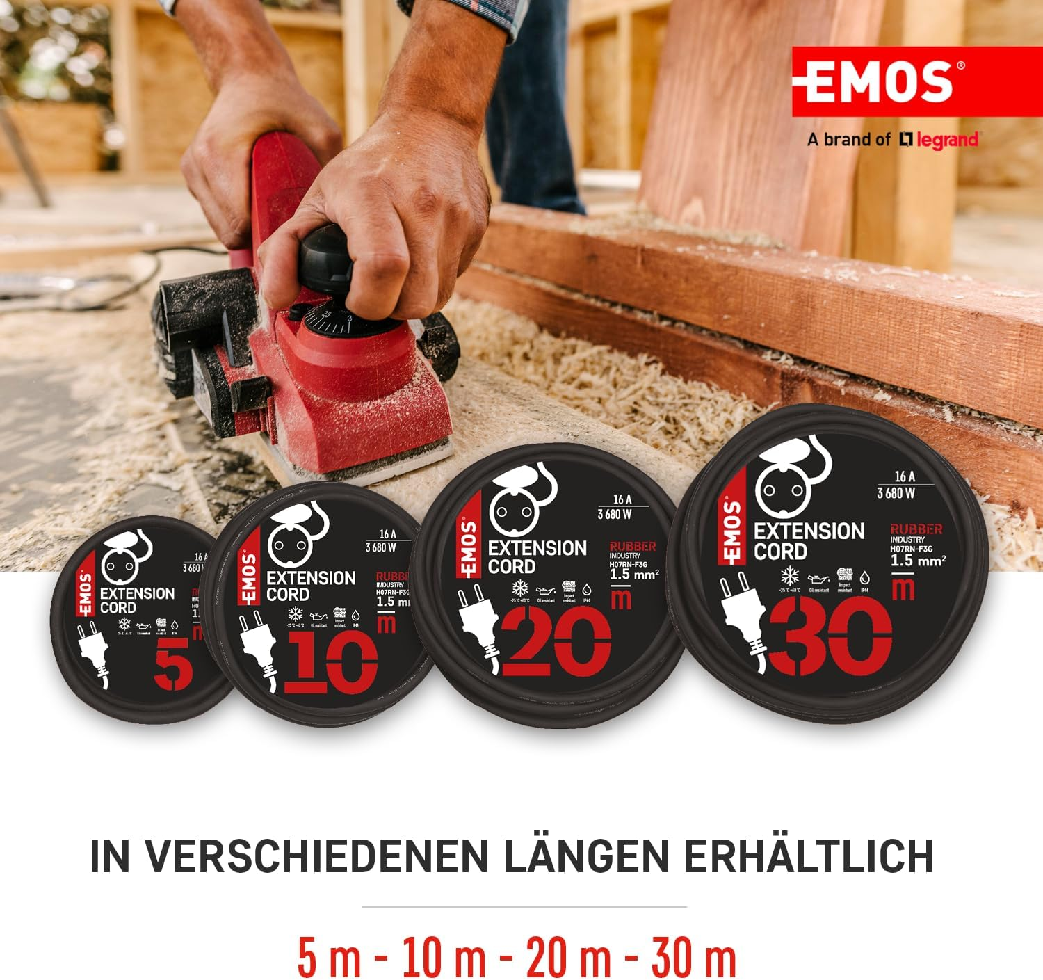 EMOS 5M Schuko Extension Cable Rubber Extension Cable for Outdoor Use IP44 H07RN-F3G 1.5Mm2 image number 6