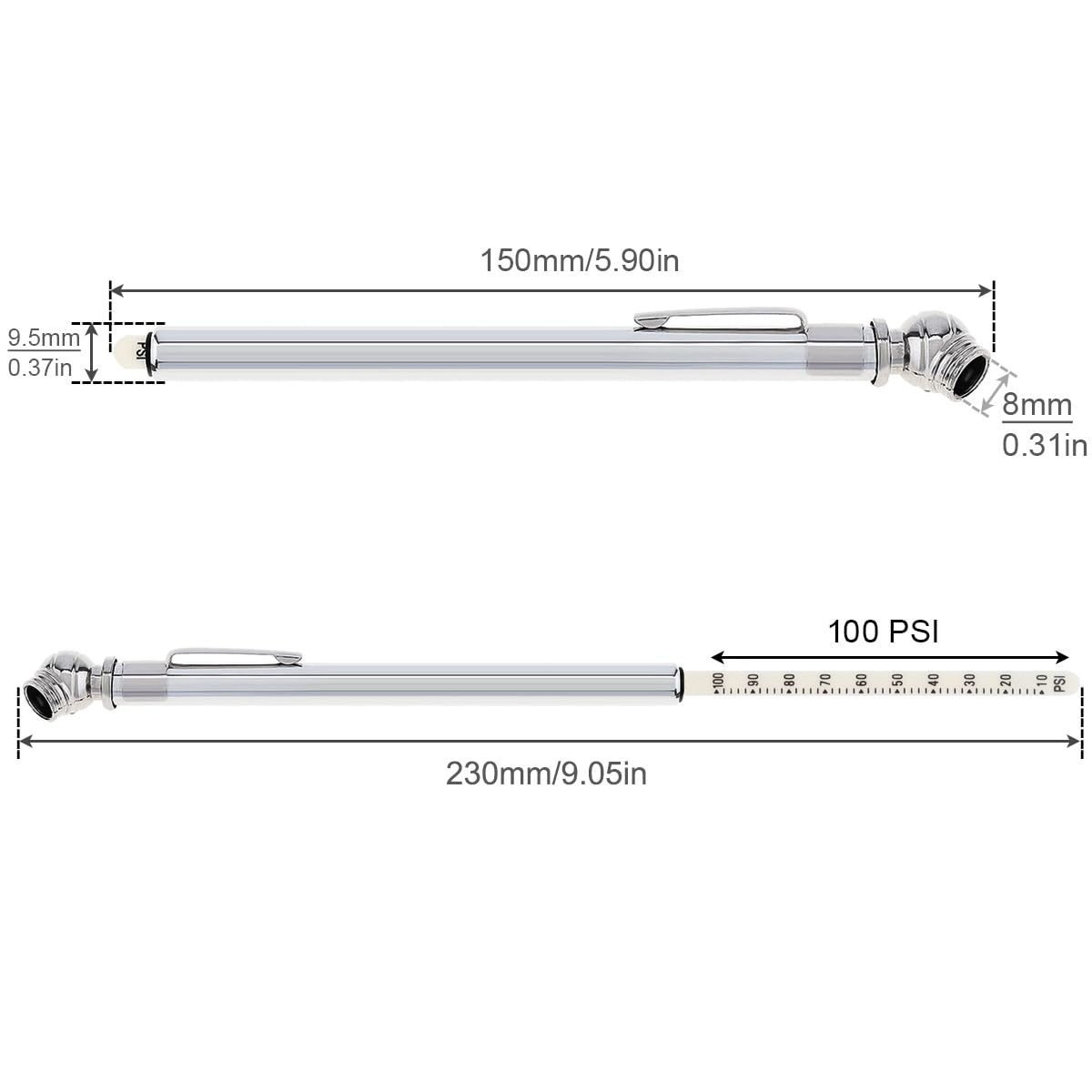 Windance 5 Pack Pencil Tire Pressure Gauge, 10-100PSI Heavy Duty Pencil Tire Pressure Gauge Stainless Steel Tyre Barometer Tools for Vehicles Truck Car RV ATV Motorcycle (Chrome) image number 1